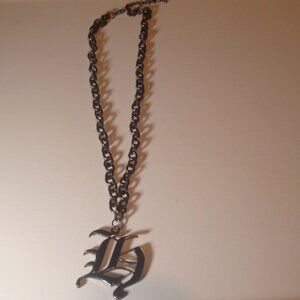'L" INITIAL GUNMETAL VICTORIAN GOTH CHAIN LINK NECKLACE 10.5 " LENGTH VINTAGE